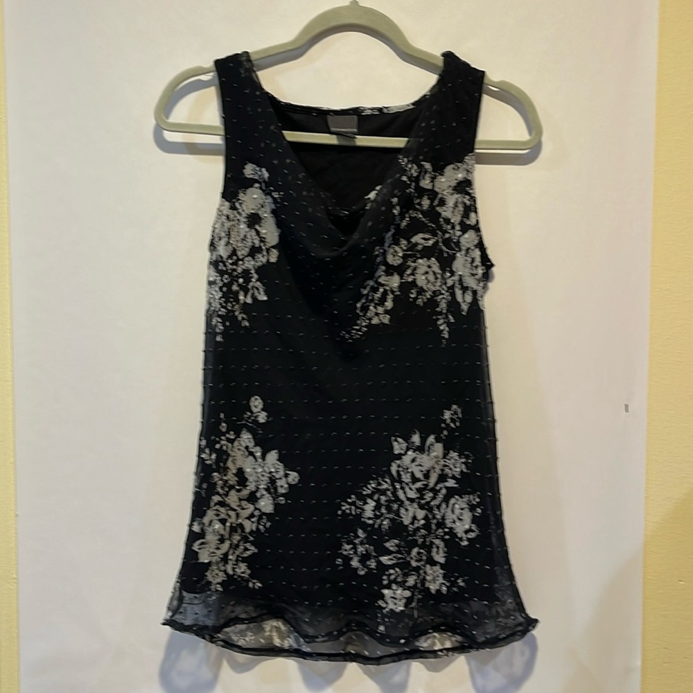 Covington black sleeveless cowl neck blouse